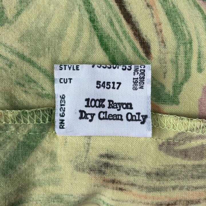 90'S Guess by Georges Marciano all-over botanical pattern rayon Hawaiian Aloha shirt, made in the USA, men's size L equivalent. Rayon green type yellow green Vintage Second Hand