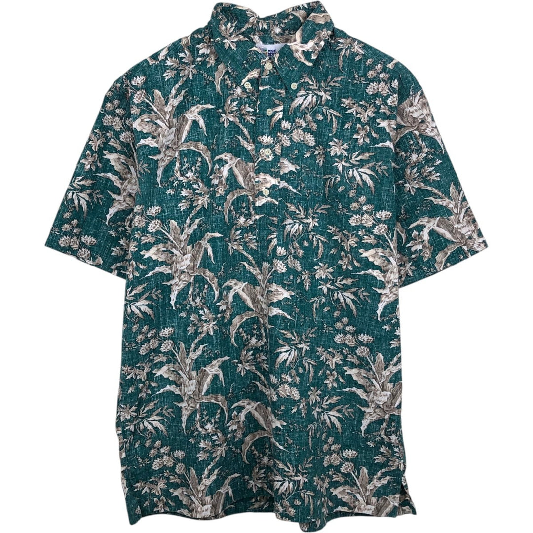 90'S Reyn Spooner Bikini Tag Botanical Pattern Pullover Button-Down Aloha Shirt Boxy Shirt Men's Size L (approx.) cotton blue type Vintage Second Hand