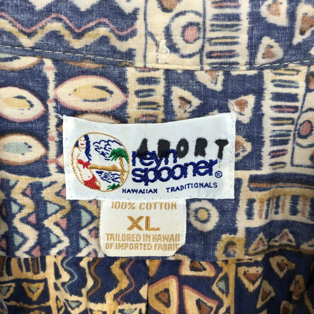 90'S Reyn Spooner Swimwear Tag Bikini Tag All-over Print Button-Down Hawaiian Aloha Shirt Made in Hawaii Men's XL Equivalent cotton navy blue type Vintage Second Hand