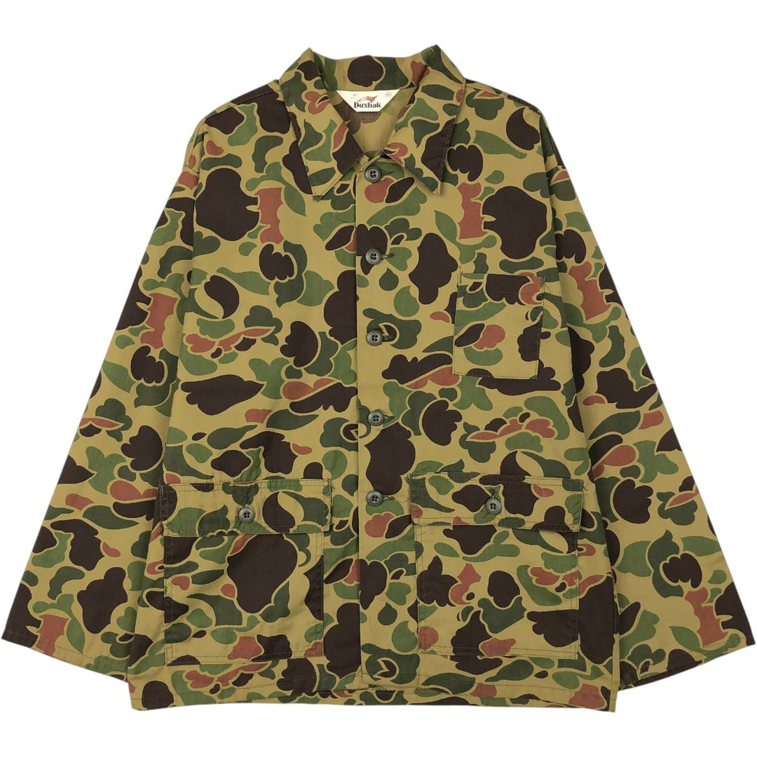 70s-80'S Duxbak Camouflage Pattern Duck Hunter Camo Hunting Shirt Jacket, Men's Size M (Equivalent), Vintage unclear Khaki type Vintage Second Hand