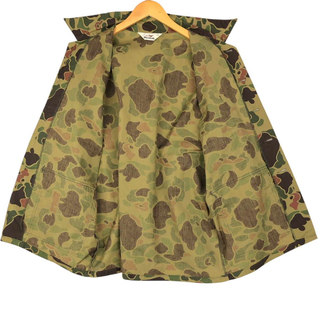 70s-80'S Duxbak Camouflage Pattern Duck Hunter Camo Hunting Shirt Jacket, Men's Size M (Equivalent), Vintage unclear Khaki type Vintage Second Hand