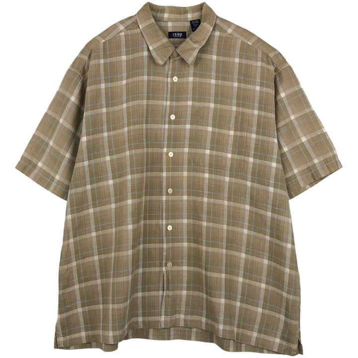 IZOD JEANS Check Pattern Short-Sleeve Cotton x Linen Box Shirt Men's XXL Equivalent linen Beige type Vintage Second Hand