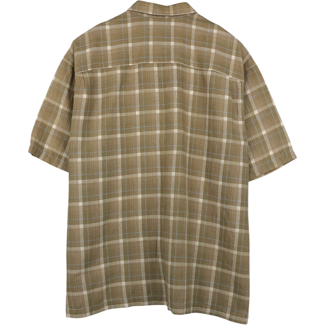 IZOD JEANS Check Pattern Short-Sleeve Cotton x Linen Box Shirt Men's XXL Equivalent linen Beige type Vintage Second Hand