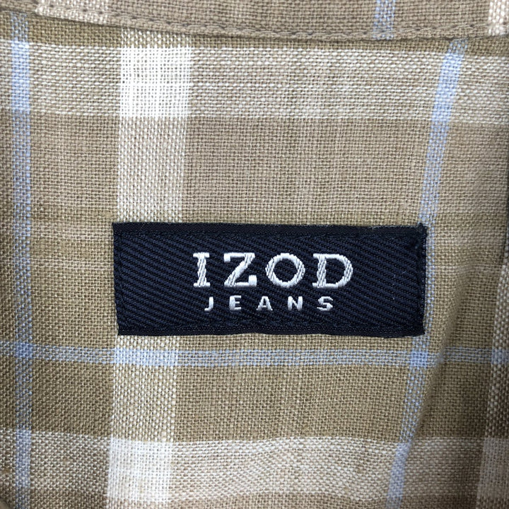 IZOD JEANS Check Pattern Short-Sleeve Cotton x Linen Box Shirt Men's XXL Equivalent linen Beige type Vintage Second Hand