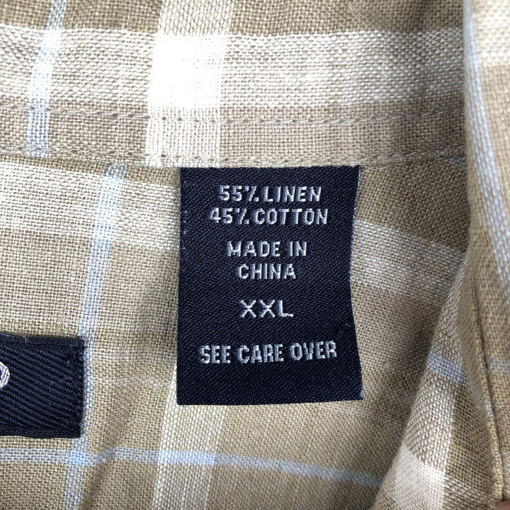IZOD JEANS Check Pattern Short-Sleeve Cotton x Linen Box Shirt Men's XXL Equivalent linen Beige type Vintage Second Hand