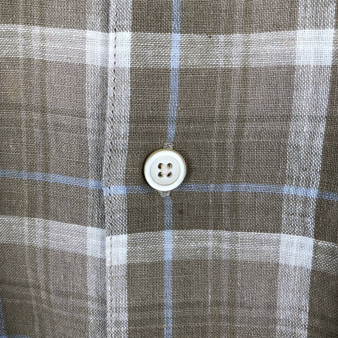 IZOD JEANS Check Pattern Short-Sleeve Cotton x Linen Box Shirt Men's XXL Equivalent linen Beige type Vintage Second Hand