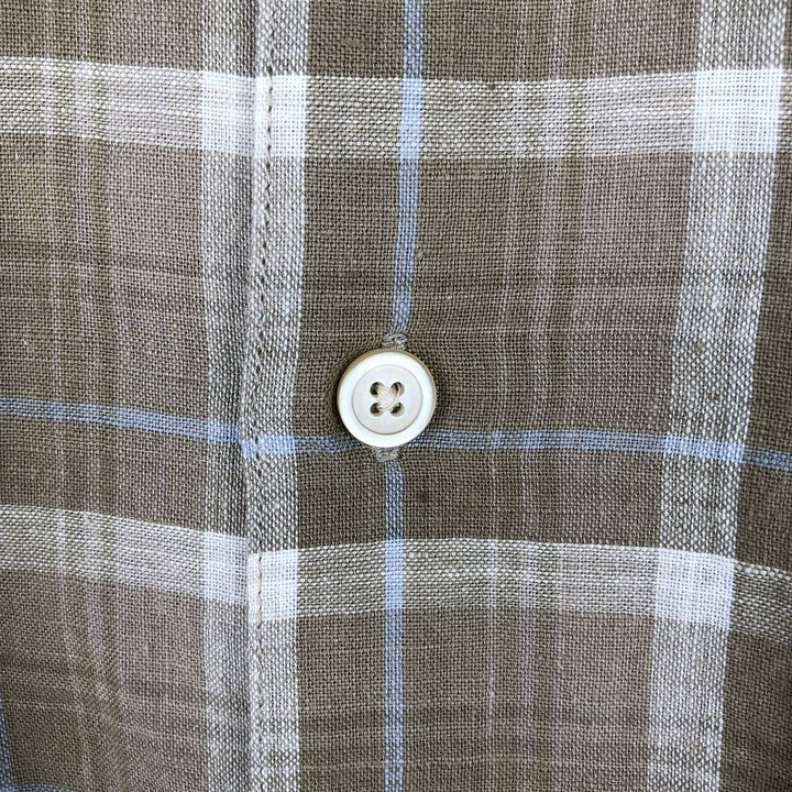 IZOD JEANS Check Pattern Short-Sleeve Cotton x Linen Box Shirt Men's XXL Equivalent linen Beige type Vintage Second Hand