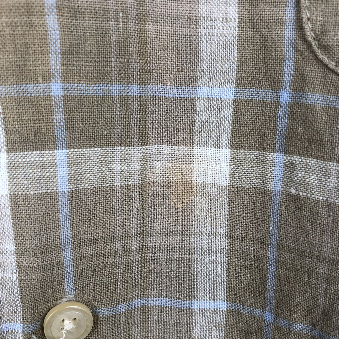 IZOD JEANS Check Pattern Short-Sleeve Cotton x Linen Box Shirt Men's XXL Equivalent linen Beige type Vintage Second Hand