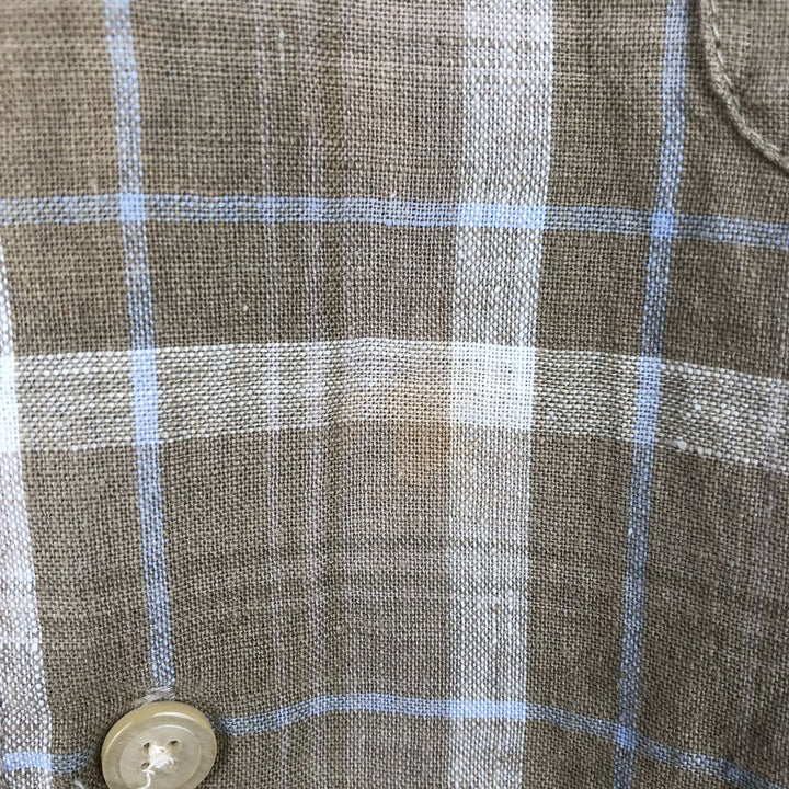 IZOD JEANS Check Pattern Short-Sleeve Cotton x Linen Box Shirt Men's XXL Equivalent linen Beige type Vintage Second Hand