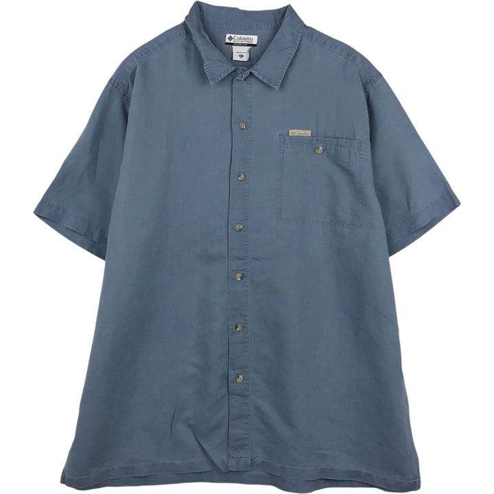 2000'S Columbia Short-Sleeve Ramie x Cotton Box Shirt, Men's XXL (approx.) Lamy blue type Vintage Second Hand