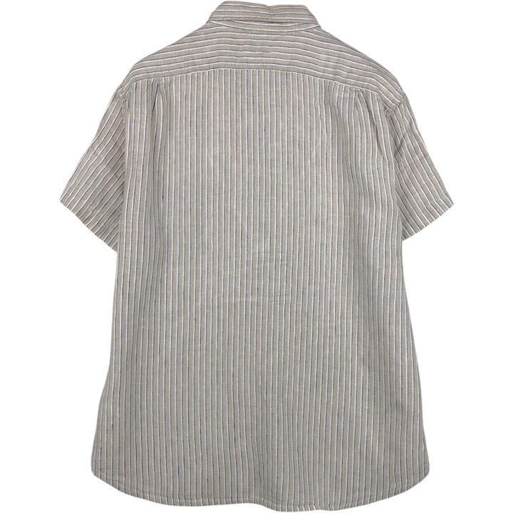 2000'S J.Crew Stripe Pattern Short-Sleeve Linen Button-Down Shirt, Men's Size XL (approx.) linen Beige type Vintage Second Hand