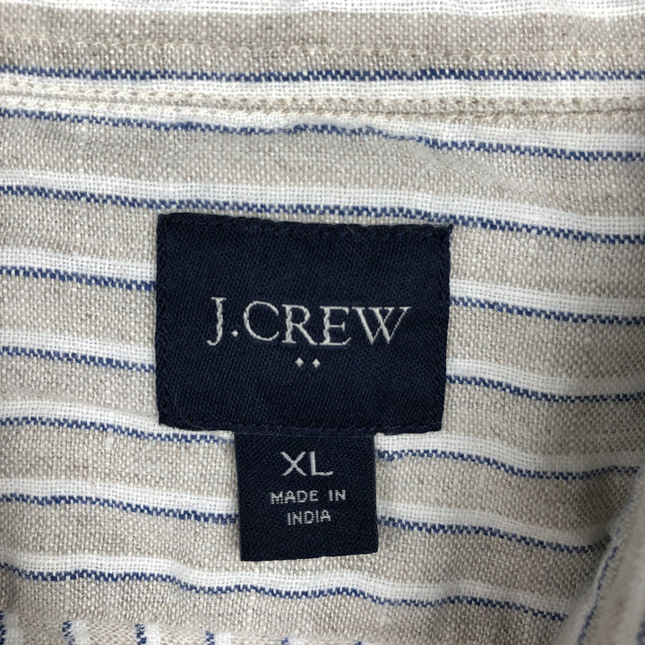 2000'S J.Crew Stripe Pattern Short-Sleeve Linen Button-Down Shirt, Men's Size XL (approx.) linen Beige type Vintage Second Hand
