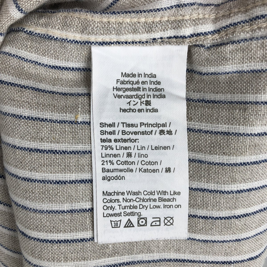 2000'S J.Crew Stripe Pattern Short-Sleeve Linen Button-Down Shirt, Men's Size XL (approx.) linen Beige type Vintage Second Hand
