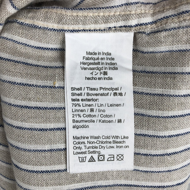 2000'S J.Crew Stripe Pattern Short-Sleeve Linen Button-Down Shirt, Men's Size XL (approx.) linen Beige type Vintage Second Hand