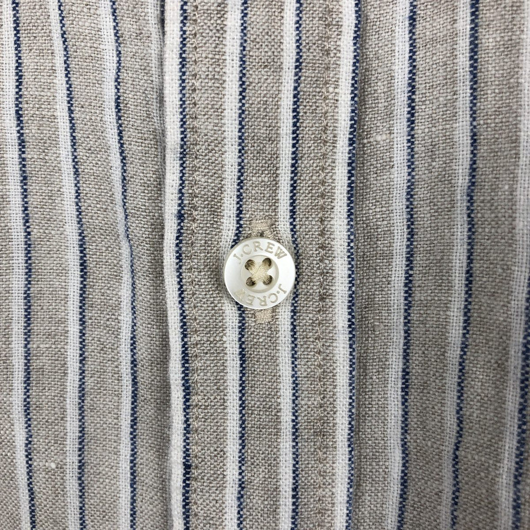 2000'S J.Crew Stripe Pattern Short-Sleeve Linen Button-Down Shirt, Men's Size XL (approx.) linen Beige type Vintage Second Hand