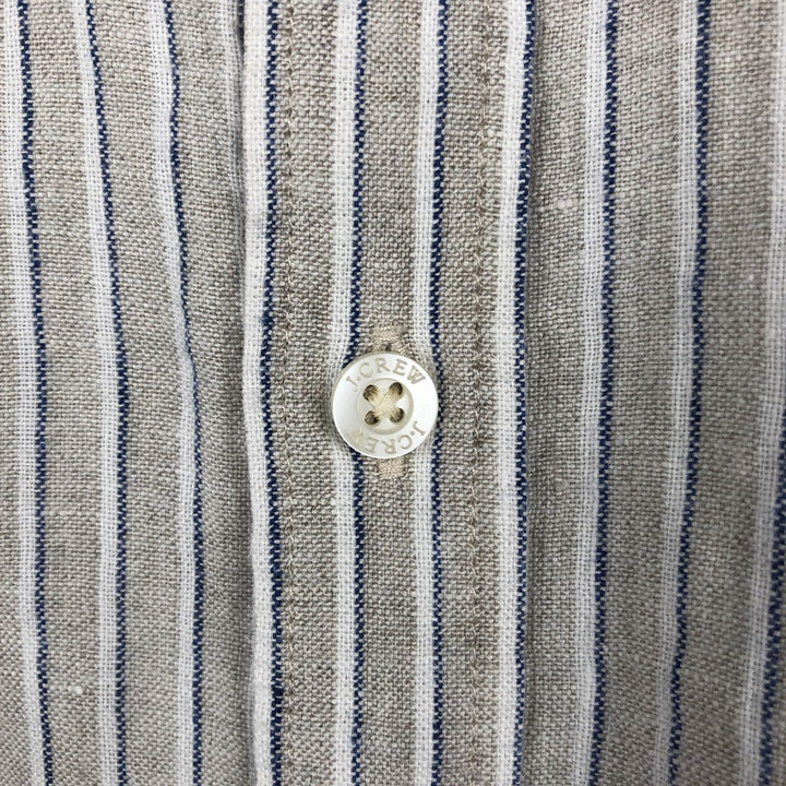 2000'S J.Crew Stripe Pattern Short-Sleeve Linen Button-Down Shirt, Men's Size XL (approx.) linen Beige type Vintage Second Hand