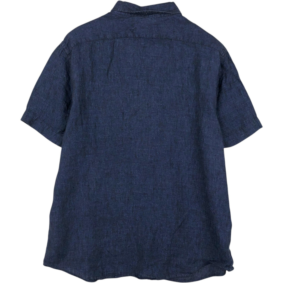 Banana Republic Short-Sleeve Linen Button-Down Shirt, Men's Size L (approx.) linen navy blue type Vintage Second Hand