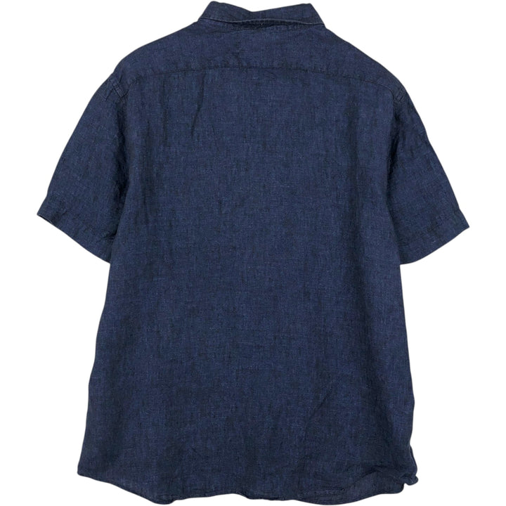 Banana Republic Short-Sleeve Linen Button-Down Shirt, Men's Size L (approx.) linen navy blue type Vintage Second Hand