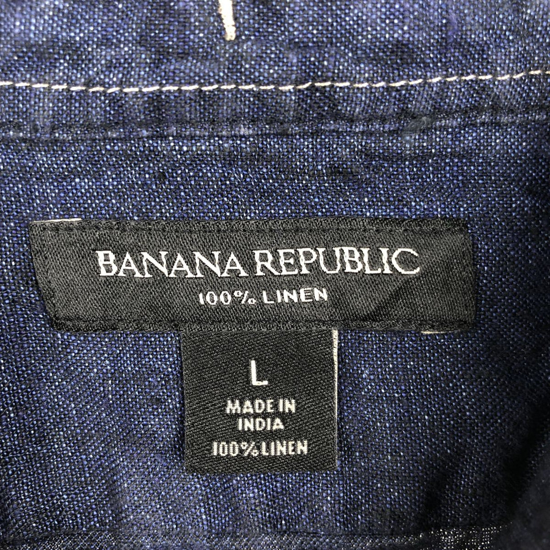 Banana Republic Short-Sleeve Linen Button-Down Shirt, Men's Size L (approx.) linen navy blue type Vintage Second Hand