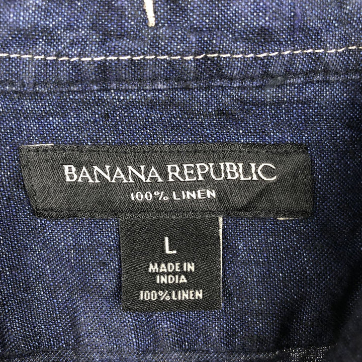 Banana Republic Short-Sleeve Linen Button-Down Shirt, Men's Size L (approx.) linen navy blue type Vintage Second Hand