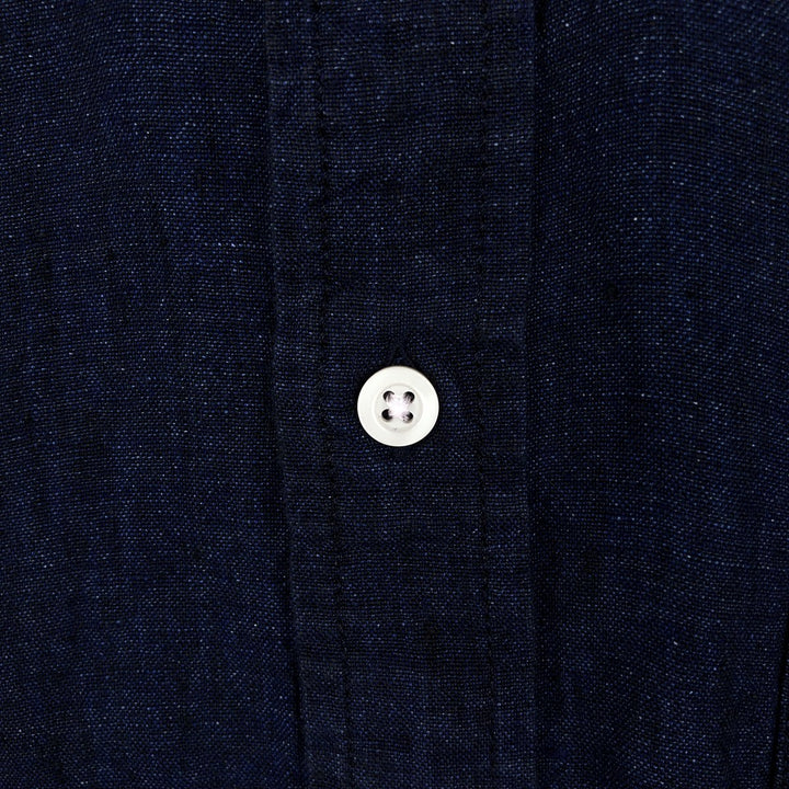Banana Republic Short-Sleeve Linen Button-Down Shirt, Men's Size L (approx.) linen navy blue type Vintage Second Hand