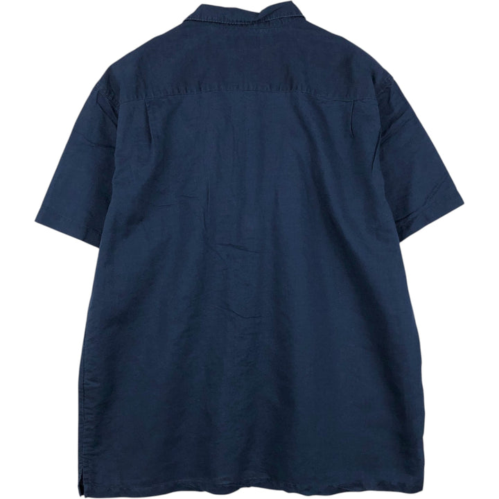 2000'S Columbia Short-Sleeve Ramie x Cotton Box Shirt, Men's Size XL Lamy navy blue type Vintage Second Hand