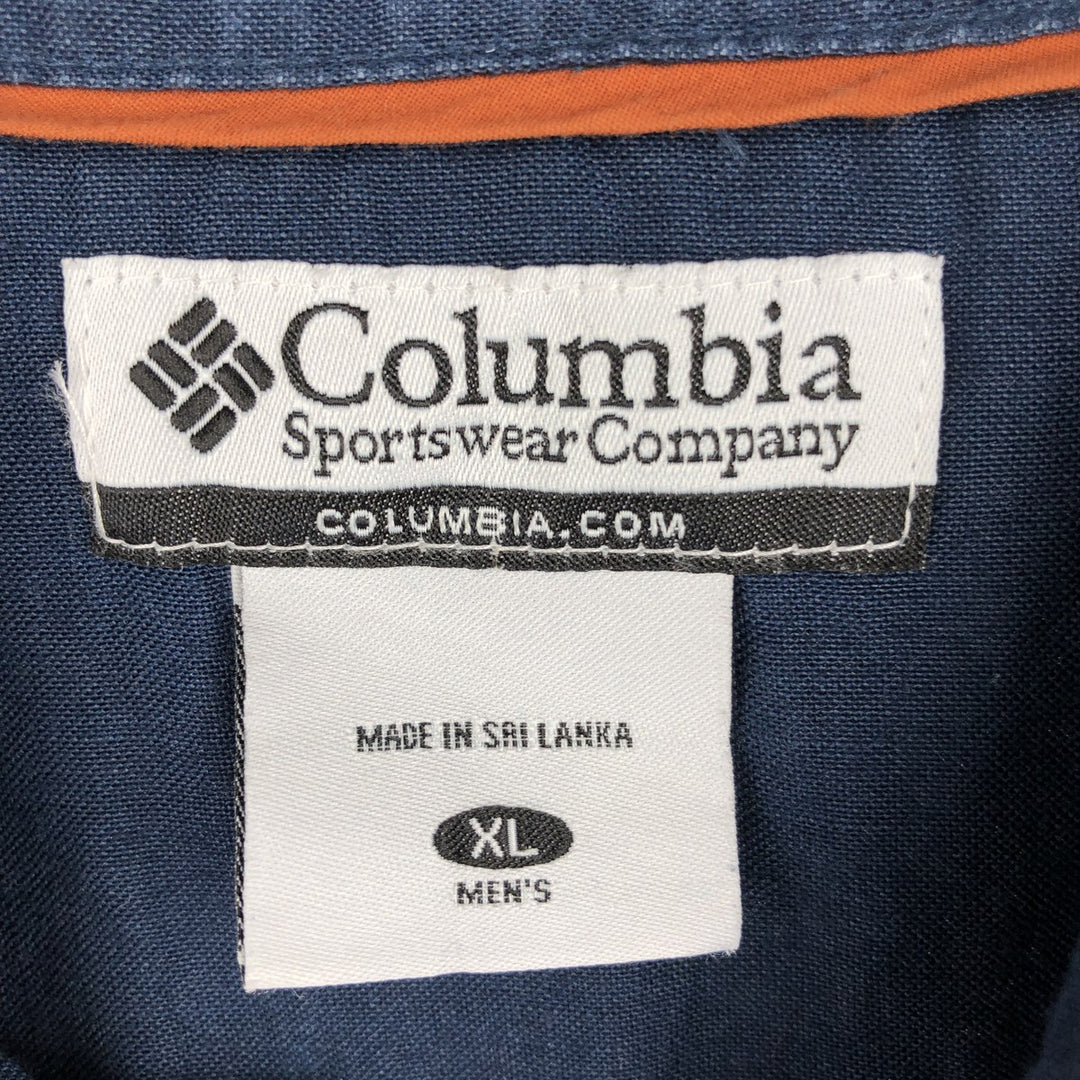 2000'S Columbia Short-Sleeve Ramie x Cotton Box Shirt, Men's Size XL Lamy navy blue type Vintage Second Hand