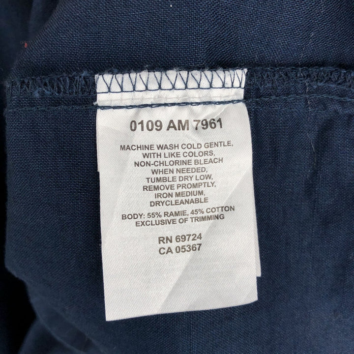 2000'S Columbia Short-Sleeve Ramie x Cotton Box Shirt, Men's Size XL Lamy navy blue type Vintage Second Hand