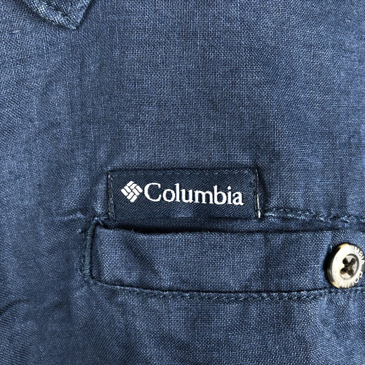 2000'S Columbia Short-Sleeve Ramie x Cotton Box Shirt, Men's Size XL Lamy navy blue type Vintage Second Hand