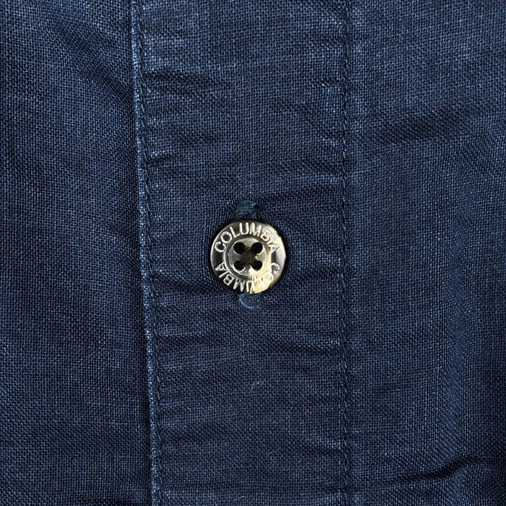 2000'S Columbia Short-Sleeve Ramie x Cotton Box Shirt, Men's Size XL Lamy navy blue type Vintage Second Hand