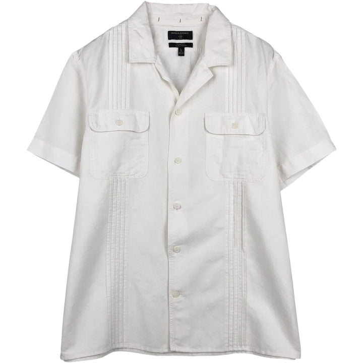 Banana Republic Standard Fit Short-Sleeve Open Collar Cotton x Linen Shirt, Boxy Shirt, Men's Size L (approx.) linen white type Vintage Second Hand