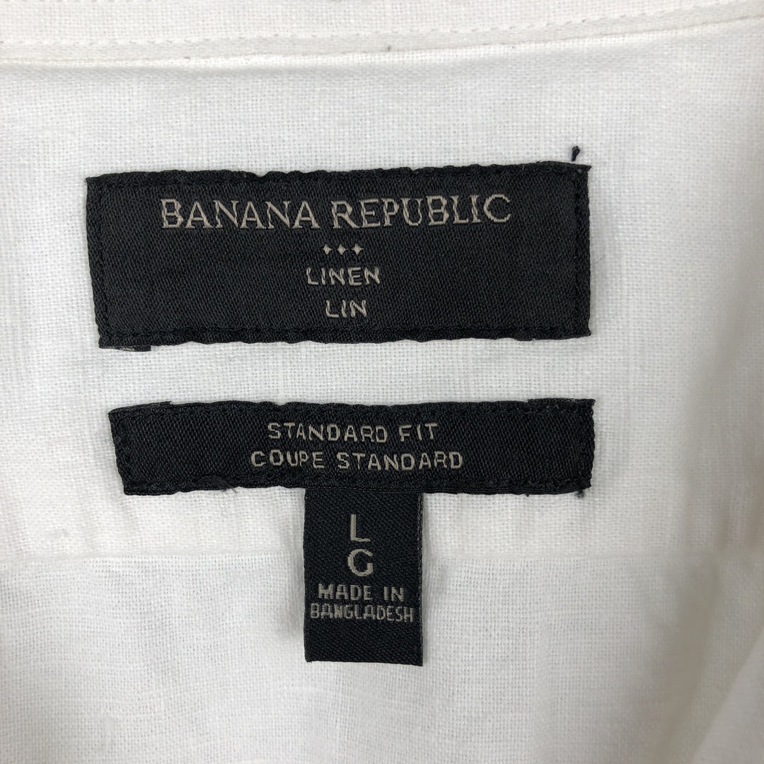 Banana Republic Standard Fit Short-Sleeve Open Collar Cotton x Linen Shirt, Boxy Shirt, Men's Size L (approx.) linen white type Vintage Second Hand