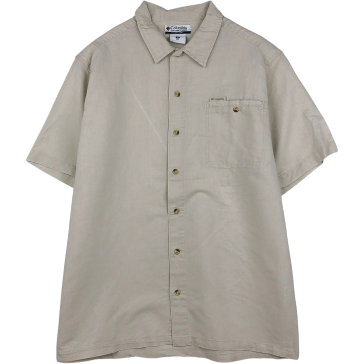 2000'S Columbia Short-Sleeve Ramie x Cotton Box Shirt, Men's Size XL Lamy Beige type Vintage Second Hand