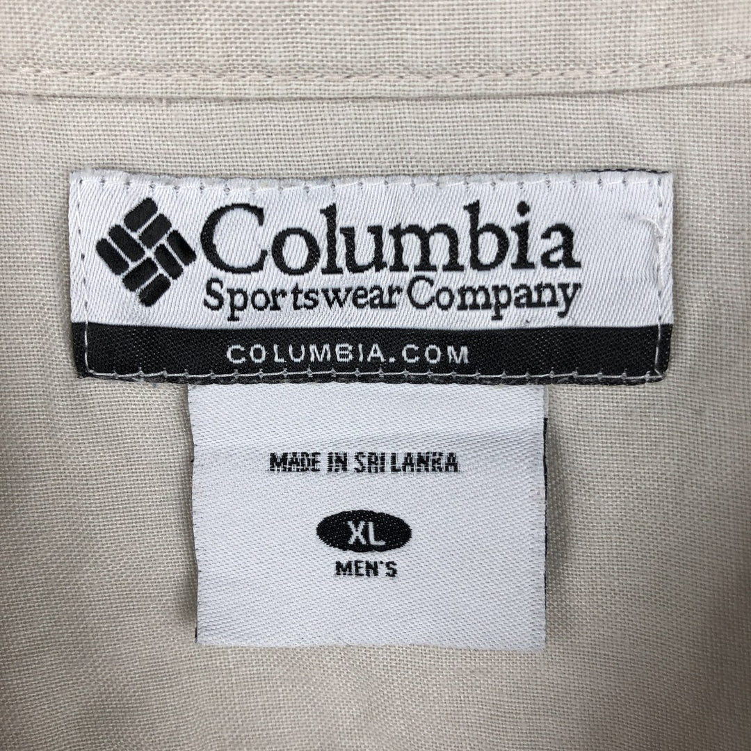 2000'S Columbia Short-Sleeve Ramie x Cotton Box Shirt, Men's Size XL Lamy Beige type Vintage Second Hand