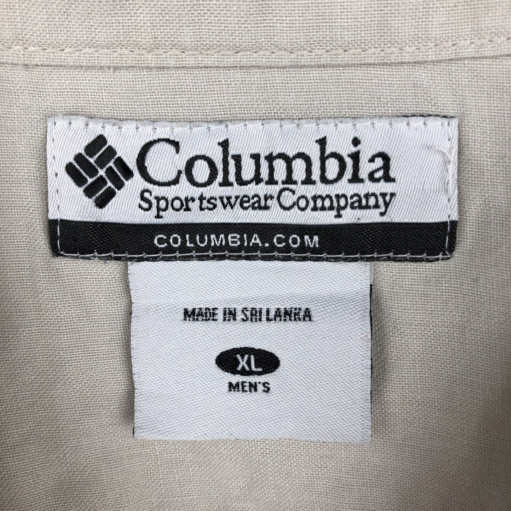 2000'S Columbia Short-Sleeve Ramie x Cotton Box Shirt, Men's Size XL Lamy Beige type Vintage Second Hand