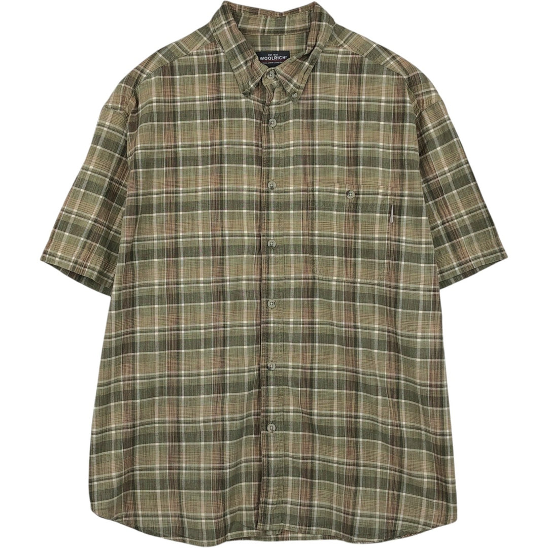 Woolrich short-sleeved button-down check shirt, men's size XL (approx.) cotton Khaki type Vintage Second Hand