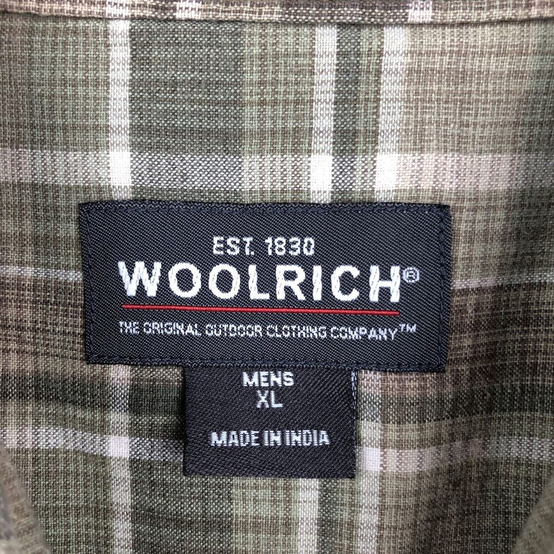 Woolrich short-sleeved button-down check shirt, men's size XL (approx.) cotton Khaki type Vintage Second Hand