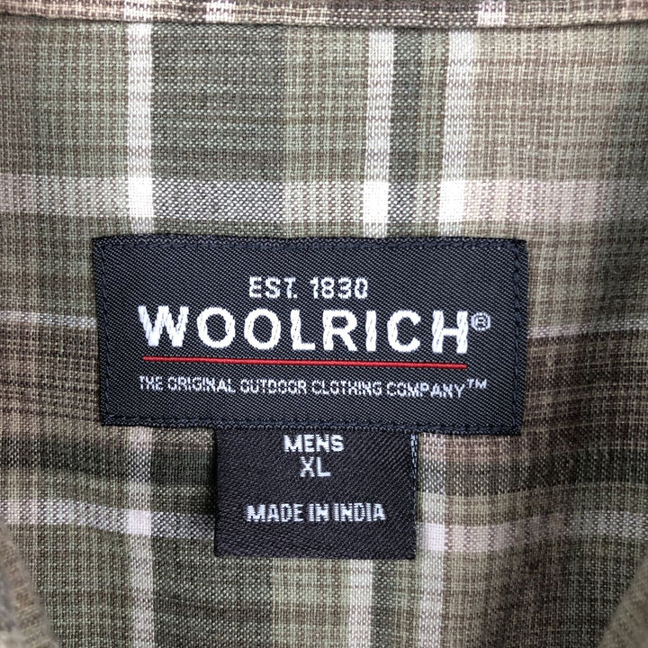 Woolrich short-sleeved button-down check shirt, men's size XL (approx.) cotton Khaki type Vintage Second Hand