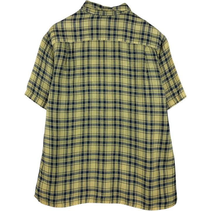 Orvis Active Fit Check Pattern Short-Sleeve Linen Shirt, Men's Size L (approx.) linen yellow type Vintage Second Hand