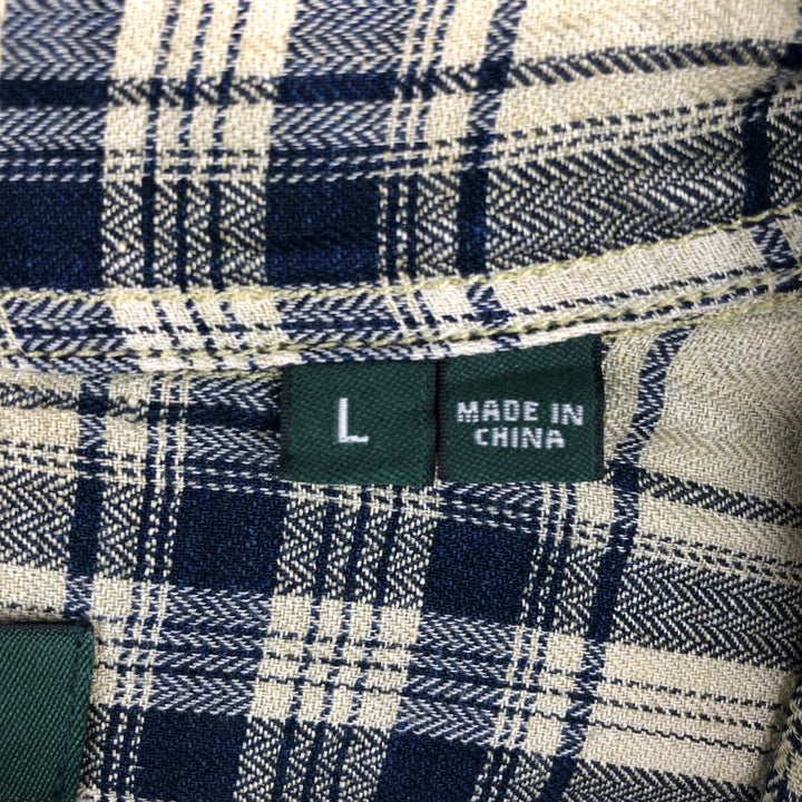Orvis Active Fit Check Pattern Short-Sleeve Linen Shirt, Men's Size L (approx.) linen yellow type Vintage Second Hand