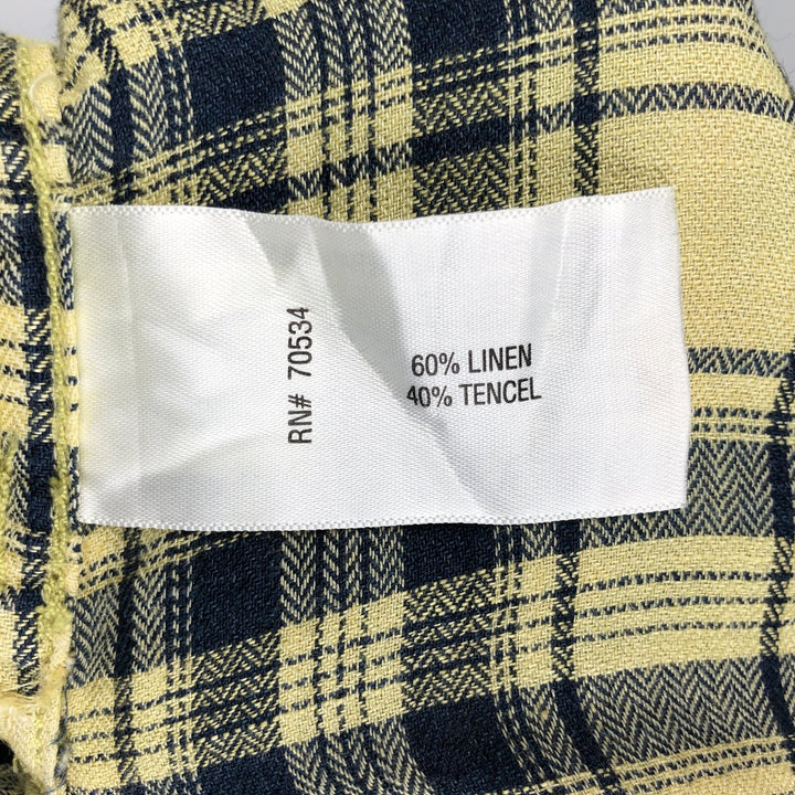 Orvis Active Fit Check Pattern Short-Sleeve Linen Shirt, Men's Size L (approx.) linen yellow type Vintage Second Hand