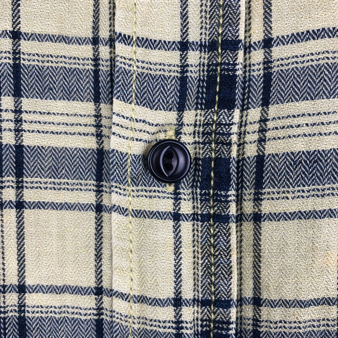 Orvis Active Fit Check Pattern Short-Sleeve Linen Shirt, Men's Size L (approx.) linen yellow type Vintage Second Hand