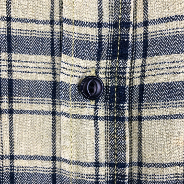 Orvis Active Fit Check Pattern Short-Sleeve Linen Shirt, Men's Size L (approx.) linen yellow type Vintage Second Hand