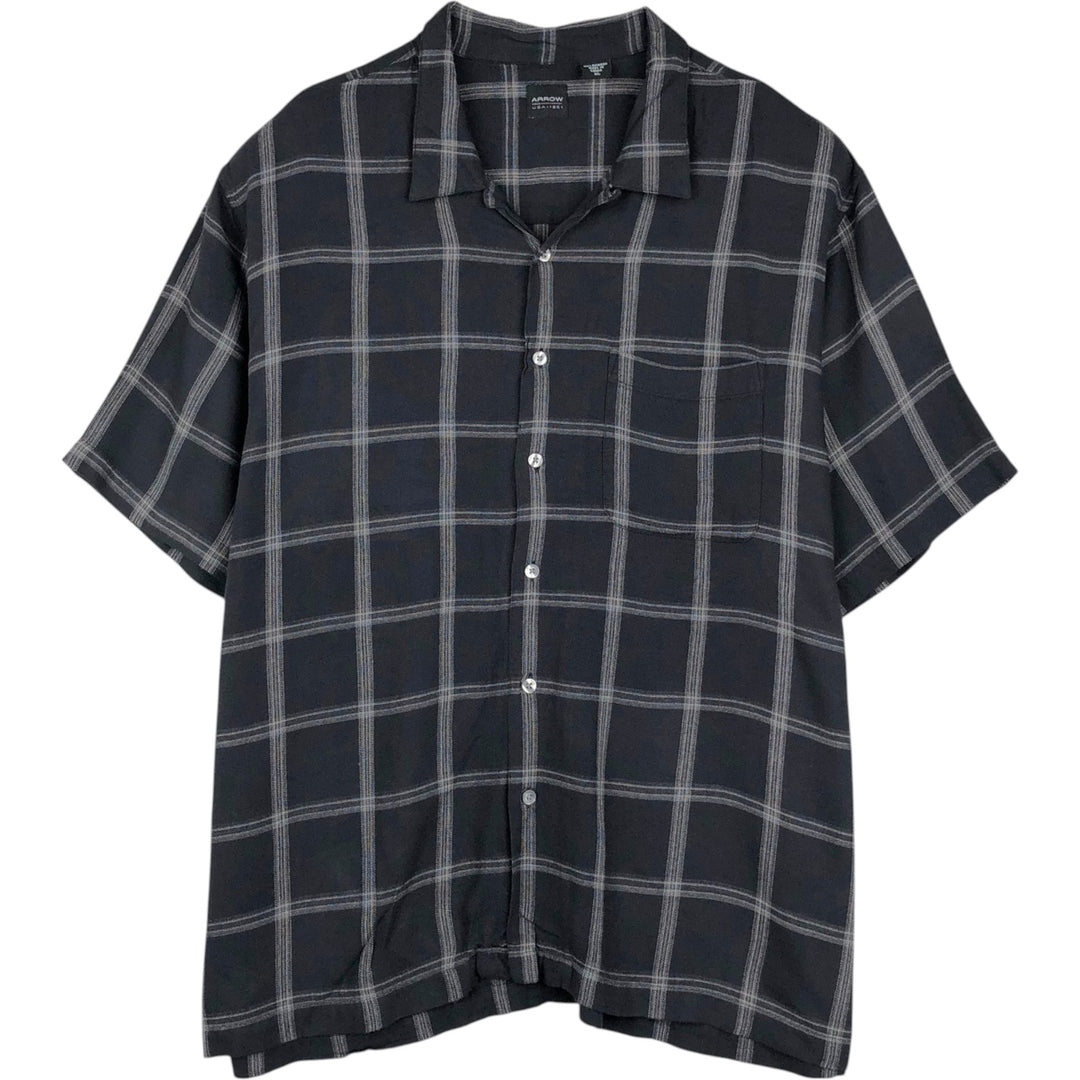 Arrow Check Pattern Short-Sleeve Open Collar Shirt, Boxy Shirt, Men's XL Equivalent Bamboo black type Vintage Second Hand