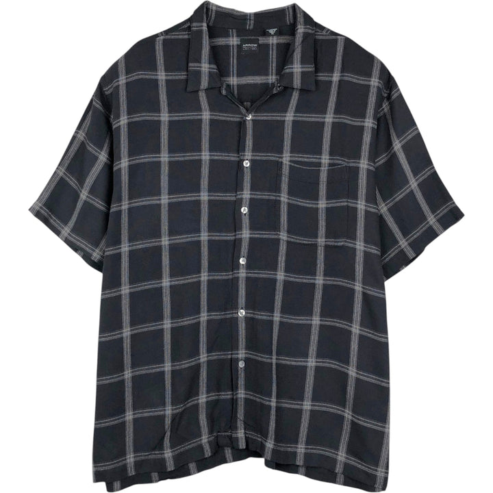 Arrow Check Pattern Short-Sleeve Open Collar Shirt, Boxy Shirt, Men's XL Equivalent Bamboo black type Vintage Second Hand
