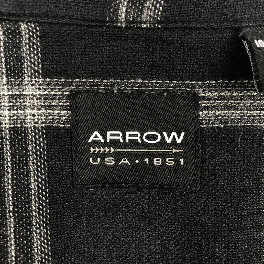 Arrow Check Pattern Short-Sleeve Open Collar Shirt, Boxy Shirt, Men's XL Equivalent Bamboo black type Vintage Second Hand