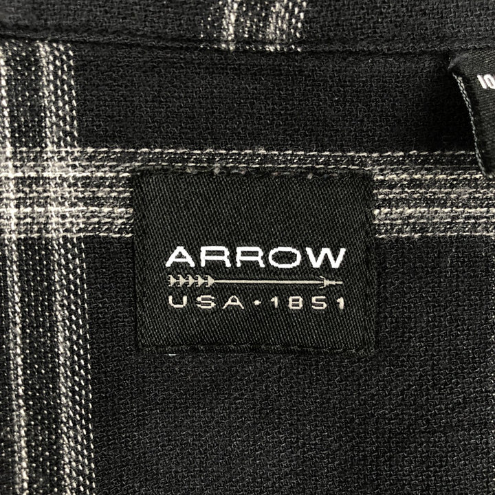 Arrow Check Pattern Short-Sleeve Open Collar Shirt, Boxy Shirt, Men's XL Equivalent Bamboo black type Vintage Second Hand