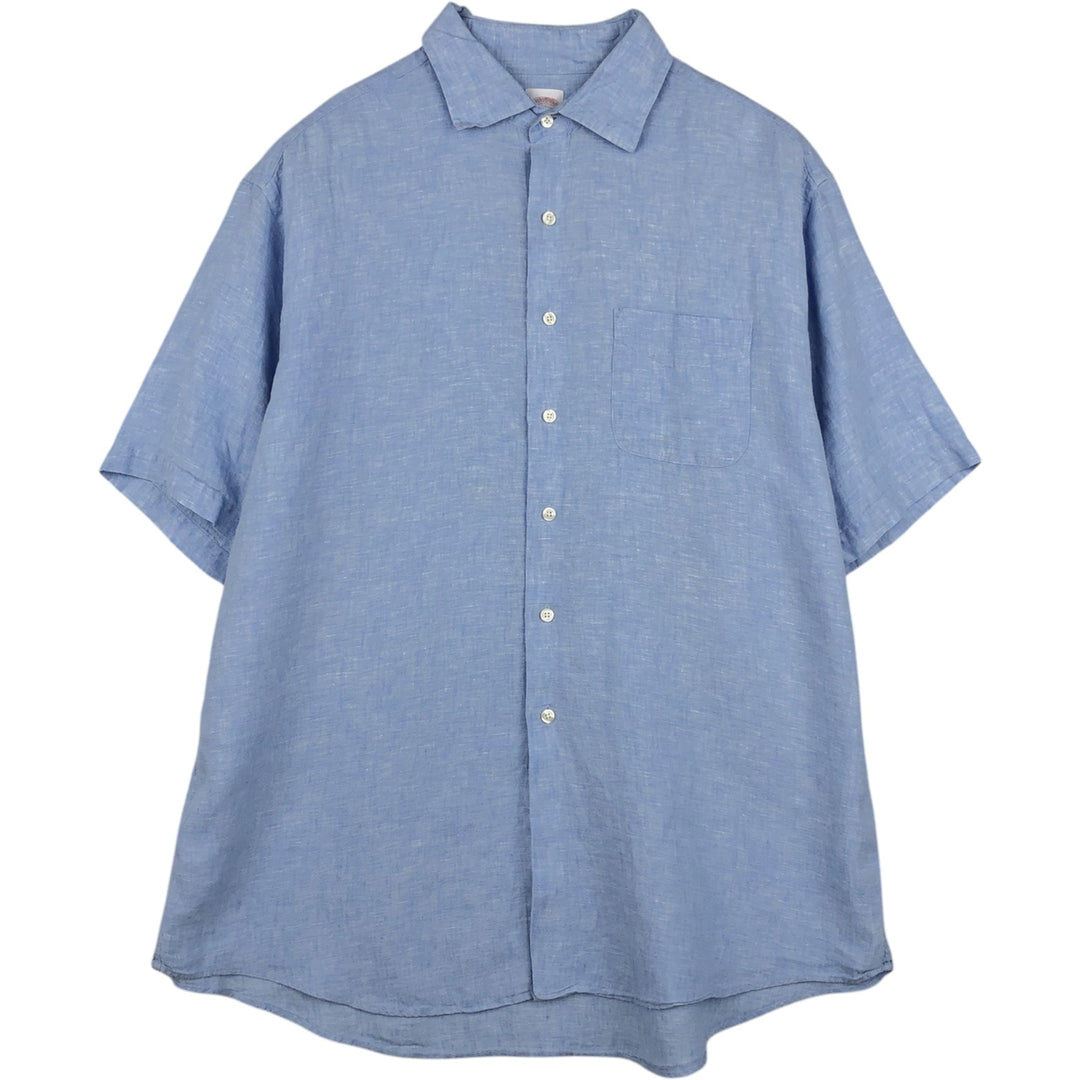 Brooks Brothers 346 Wide Collar Short Sleeve Linen Shirt Men's XL linen Blue type light blue Vintage Second Hand