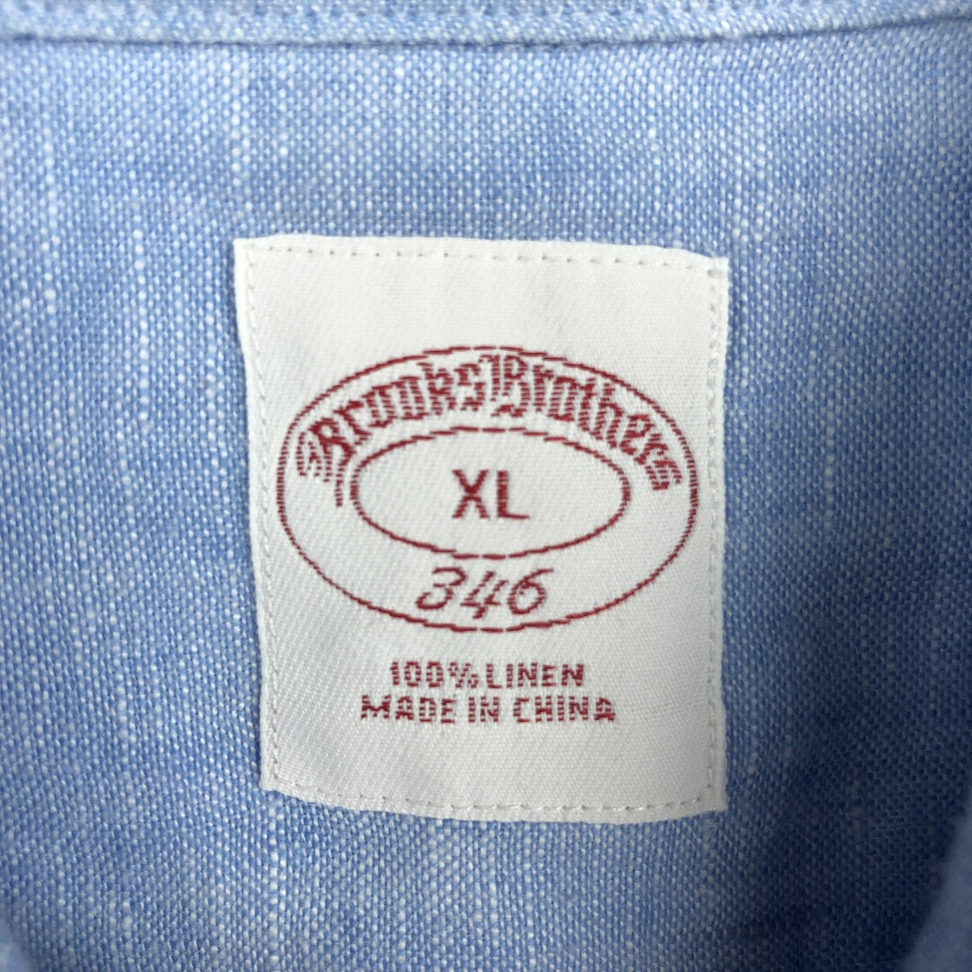 Brooks Brothers 346 Wide Collar Short Sleeve Linen Shirt Men's XL linen Blue type light blue Vintage Second Hand