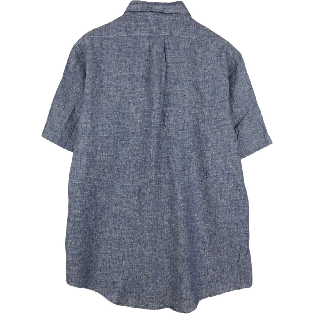 Brooks Brothers Est.1818 short sleeve linen button-down shirt, men's size L linen navy blue type Vintage Second Hand